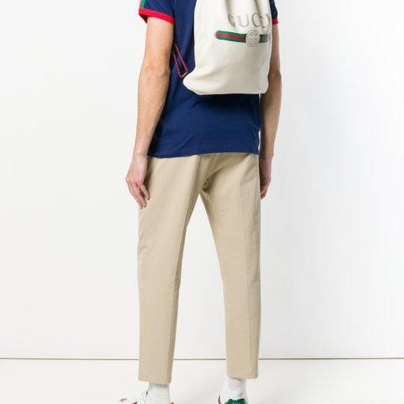 Gucci Logo-Print Drawstring Backpack in White - Picture 9 of 13